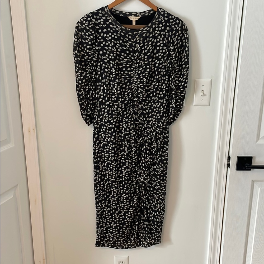 Rebecca Taylor Black and White Sheath Dress with Bishop Sleeves